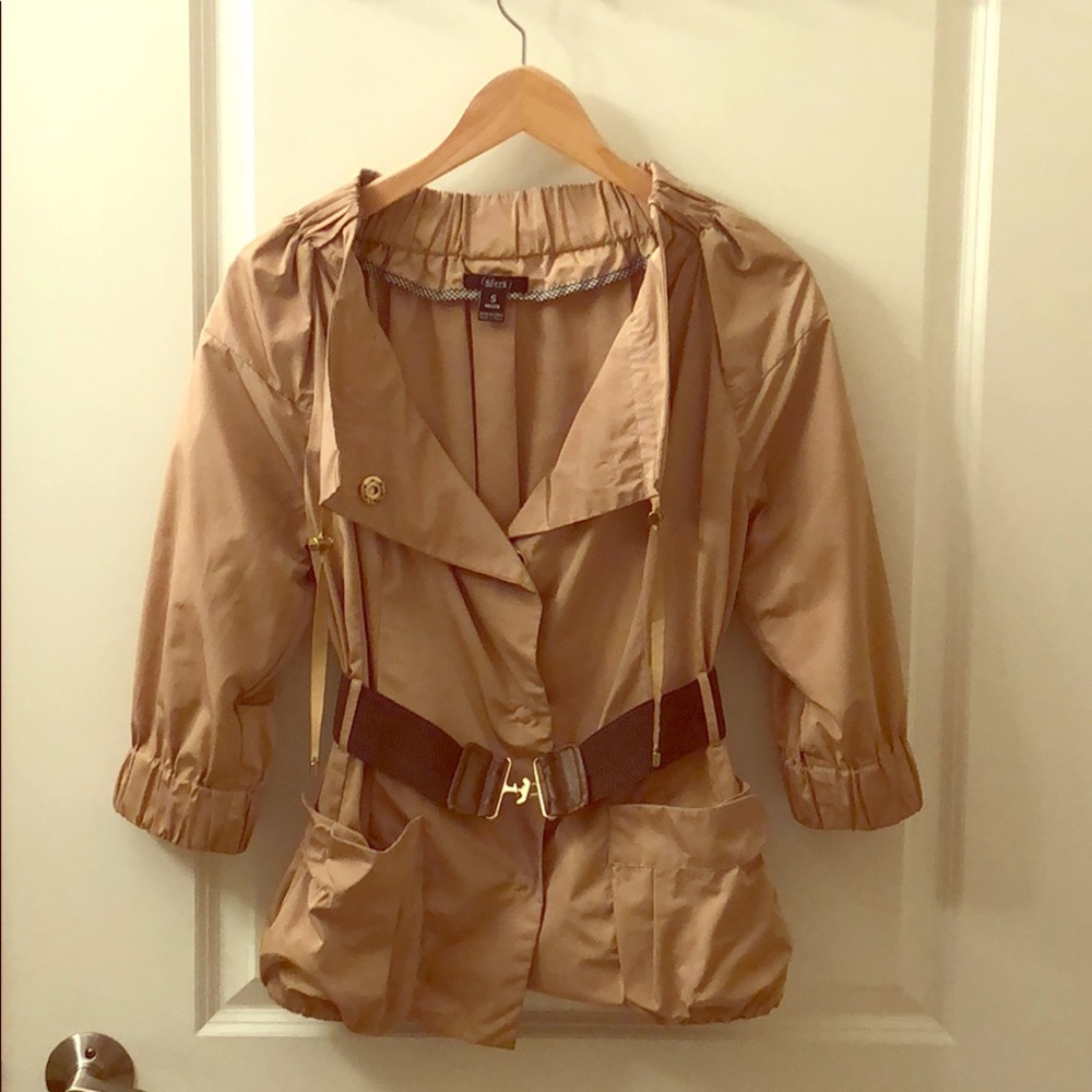 Tan trench-style belted jacket